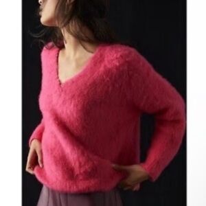 Anthropologie Vibrant Pink V-Neck Sweater